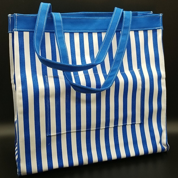Bath & Body Works Handbags - Bath & Body Works Blue & White Striped Tote Bag